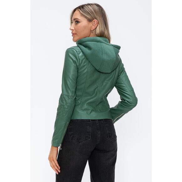 SNOBBISH Green Double Zip Layered Hooded Long Sleeve Jacket NEW Moto Medium - Picture 3 of 10